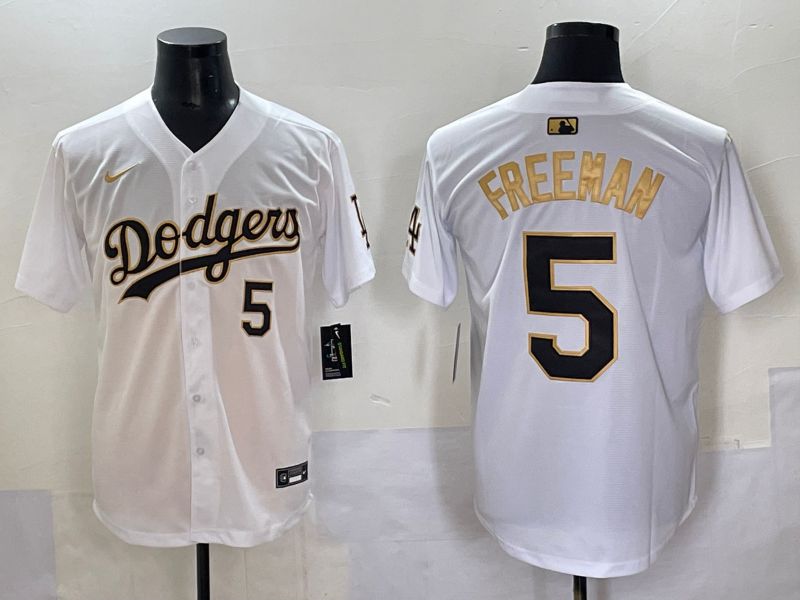 Men 2025 Los Angeles Dodgers #5 Freeman White Gold Nike MLB Jersey style 6271